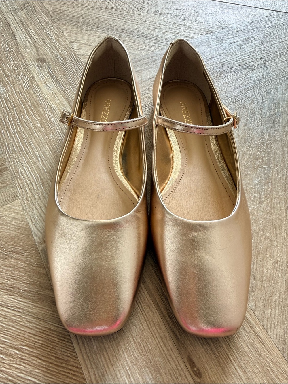 Arezzo Eleanor Ballet Flats Gold Metallic Rhinestone Size 6 Feminine Party